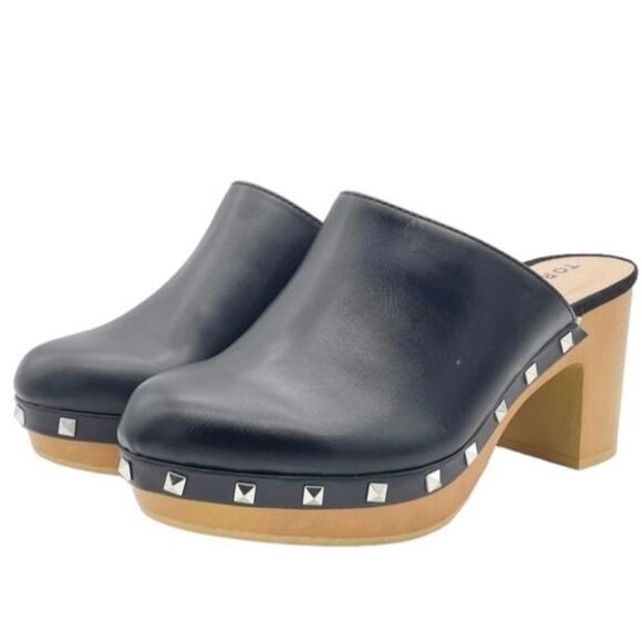 NWT Torrid Platform Studded Black Faux Leather Wooden Heel Mule Size 6.5 WW NEW - Picture 7 of 16
